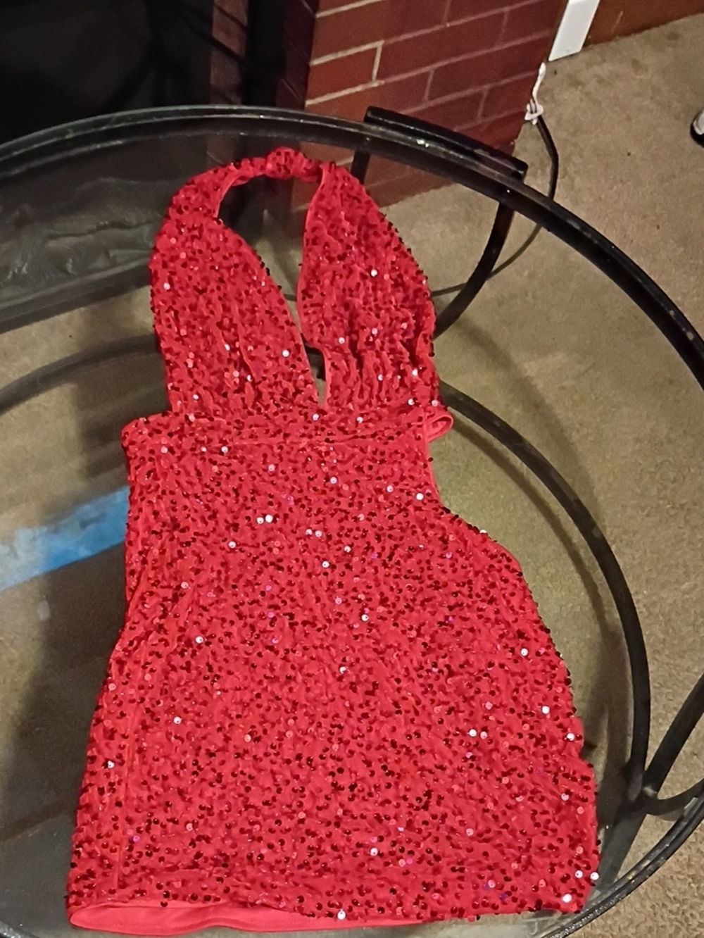 Red Sequin Halter One-Piece Dress